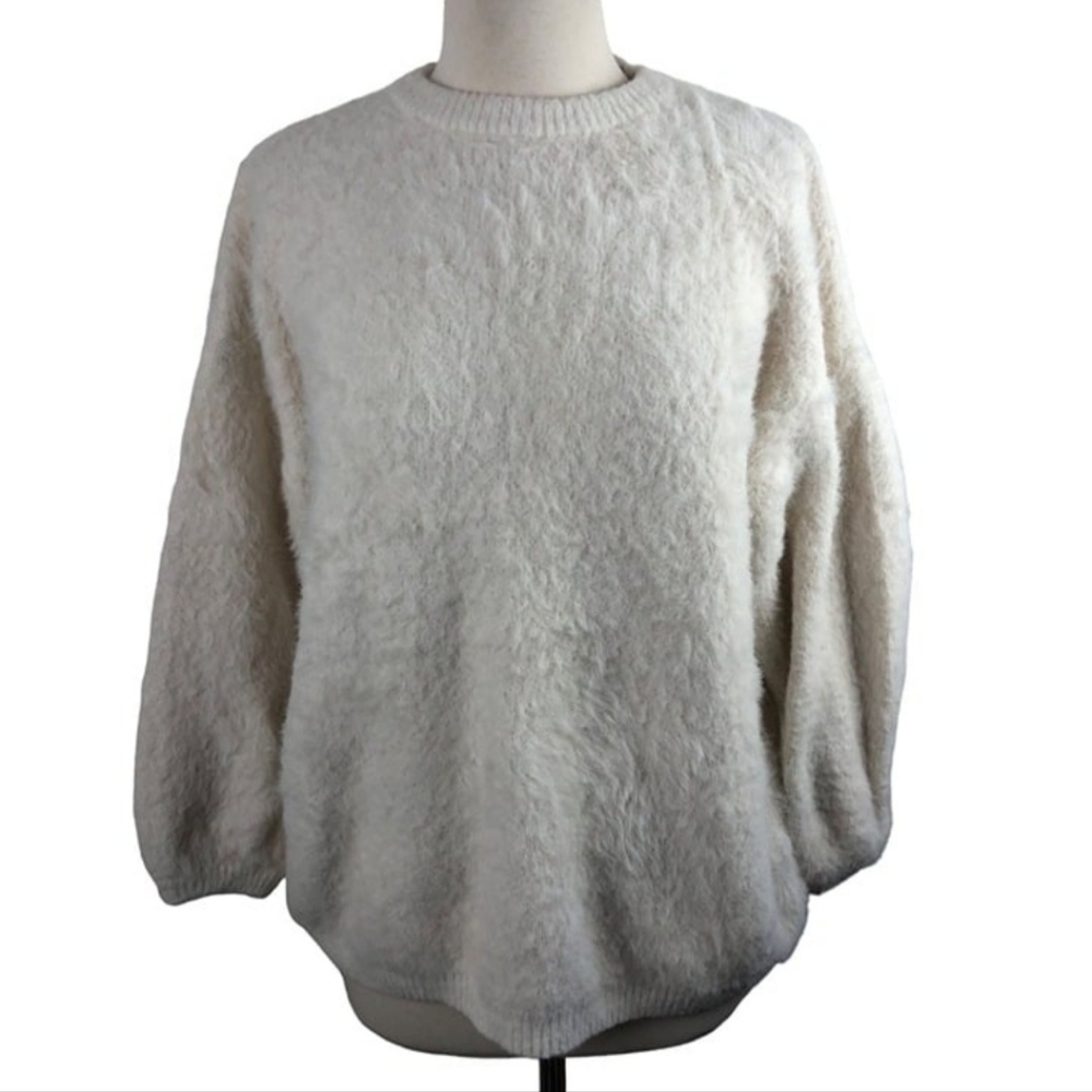 Easel Womens Ultra Soft Wool Cotton Crewneck Pullover White Sweater Small